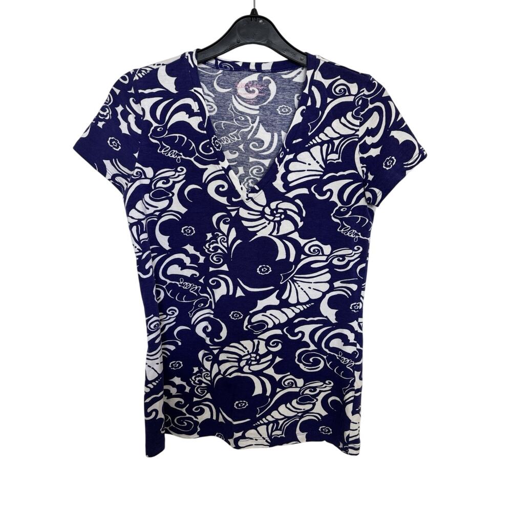 Lily Pulitzer Purple Michele Seahorse Spectrum V Neck Short Sleeve Tee XS